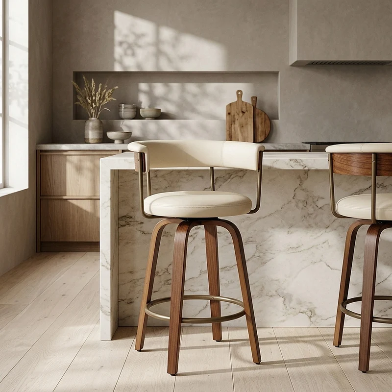 Tabouret de Bar Faux Cuir Bois - Costa Crème