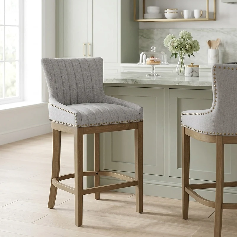 Chaise de Bar Bois Tissu - Chiltern Gris