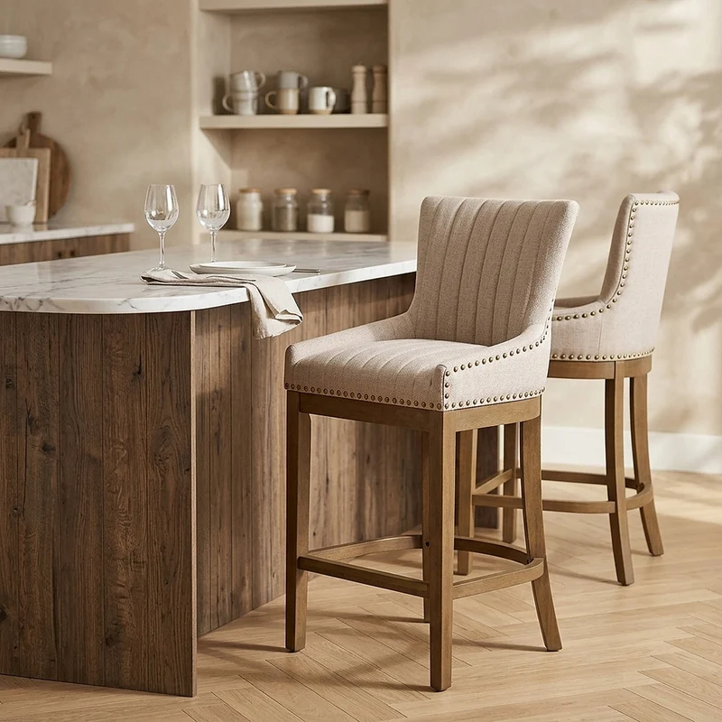 Chaise de Bar Bois Tissu - Chiltern Taupe