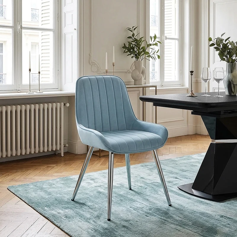 Chaise Chrome Velours - Mustang Bleu