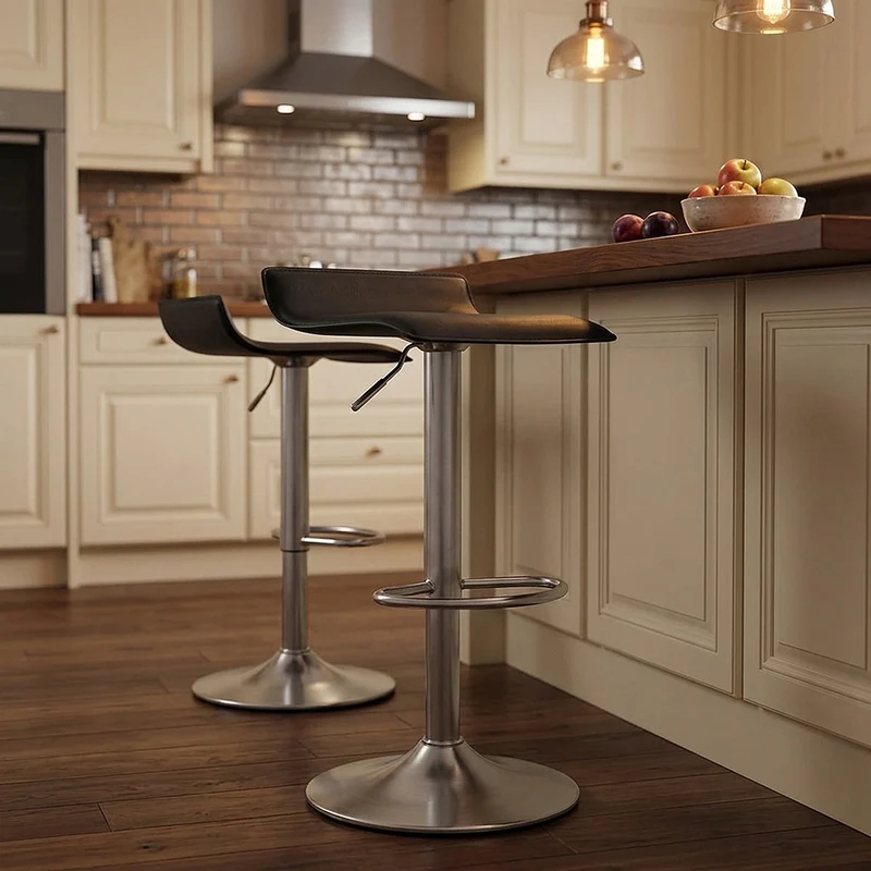 Tabouret Faux Cuir Chrome Brossé - Mars Noir