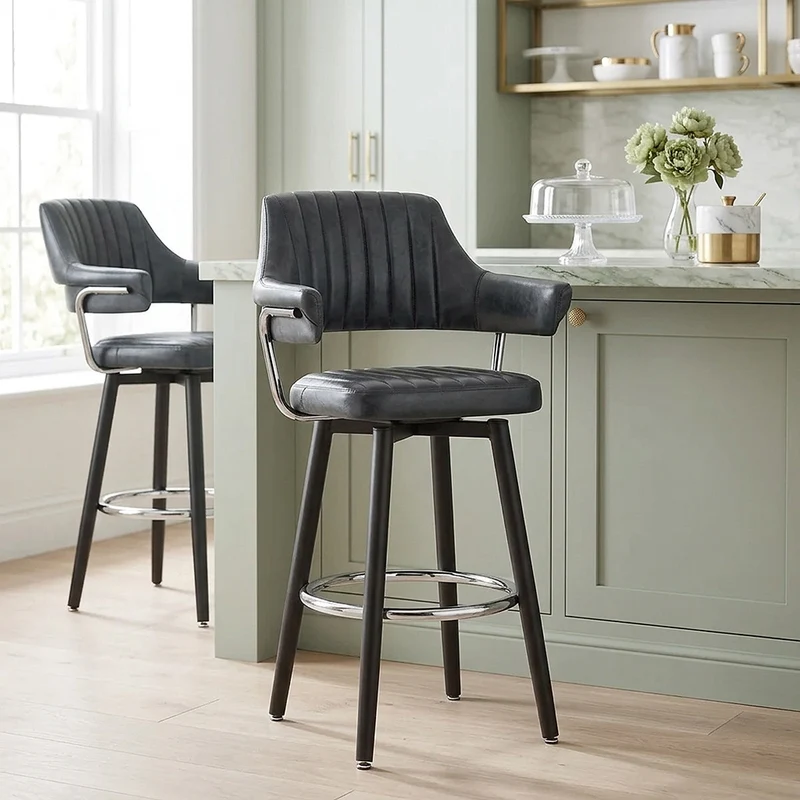 Tabouret de Bar Faux Cuir Antique - Emily Bleu Foncé