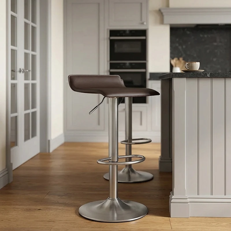 Tabouret Faux Cuir Chrome Brossé - Mars Marron