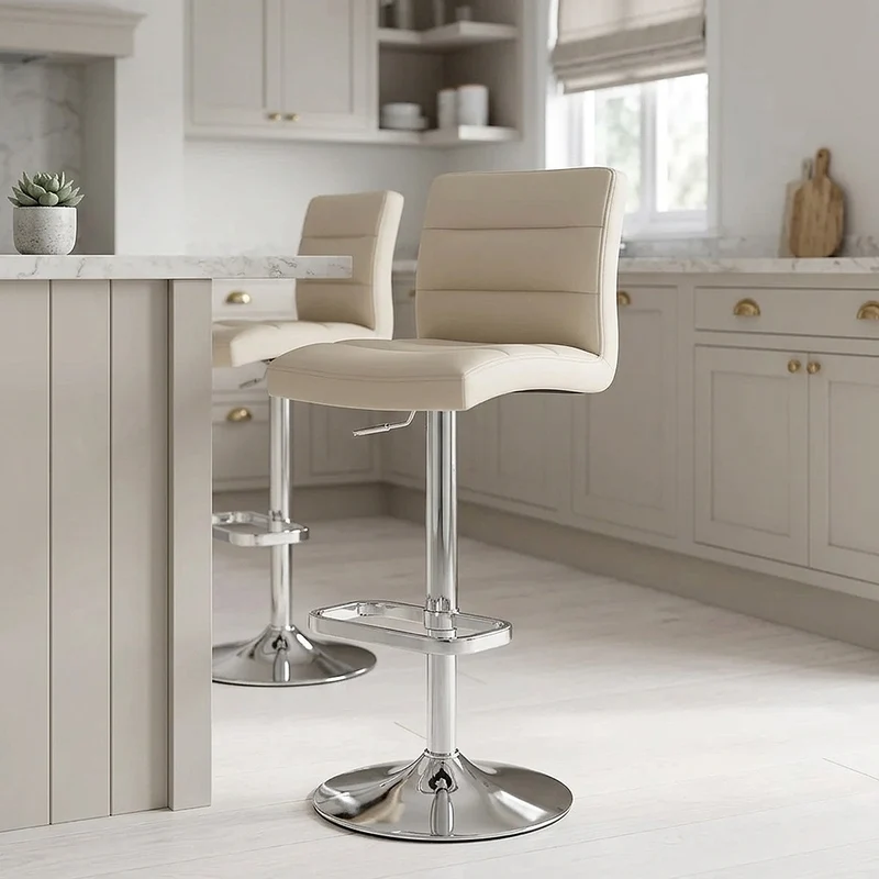 Chaise de Bar Faux Cuir Chrome - Lush Crème
