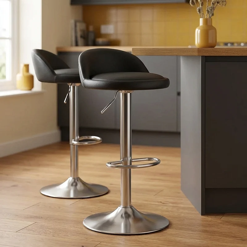 Chaise de Bar Faux Cuir Chrome Brossé - Lulu Noir