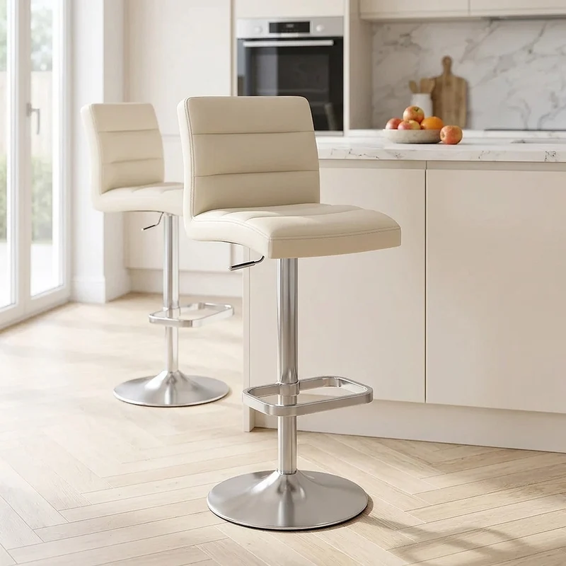 Chaise de Bar Faux Cuir Chrome Brossé - Lush Crème