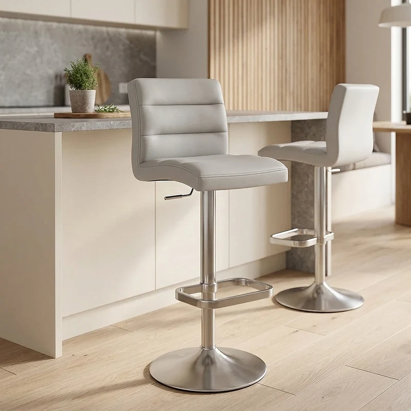 Chaise de Bar Faux Cuir Chrome Brossé - Lush Gris