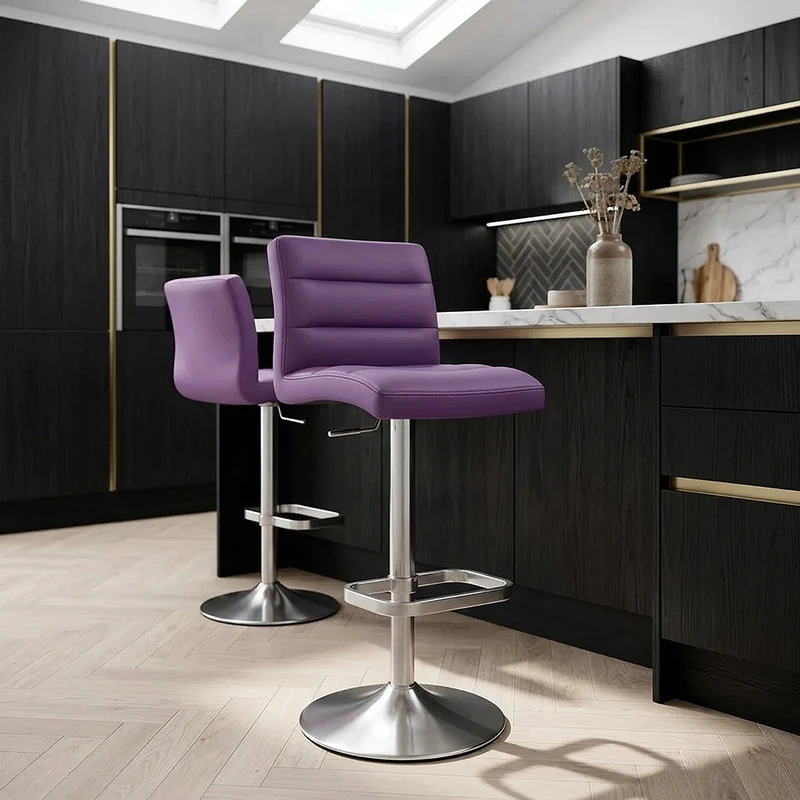 Chaise de Bar Faux Cuir Chrome Brossé - Lush Violet