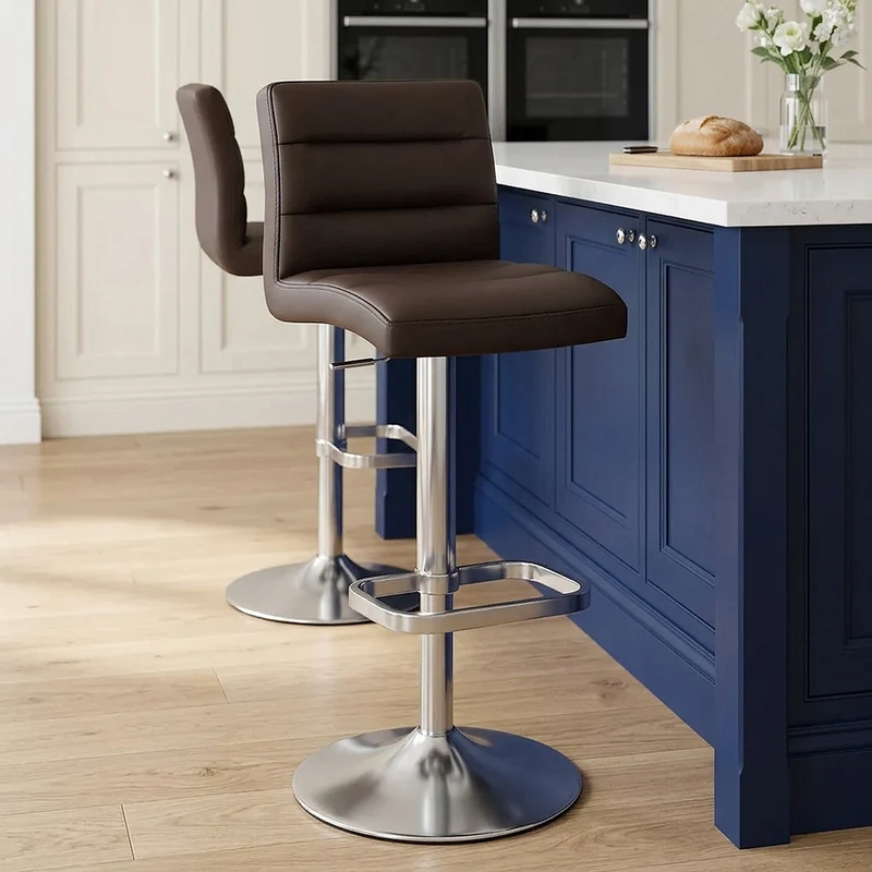 Chaise de Bar Faux Cuir Chrome Brossé - Lush Marron
