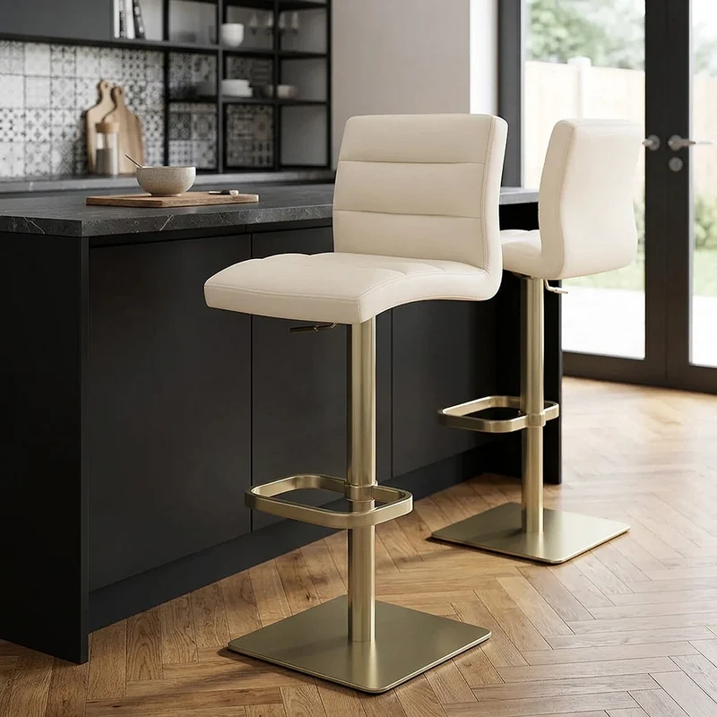 Chaise de Bar Cuir Chrome Brossé Or - Lush Crème