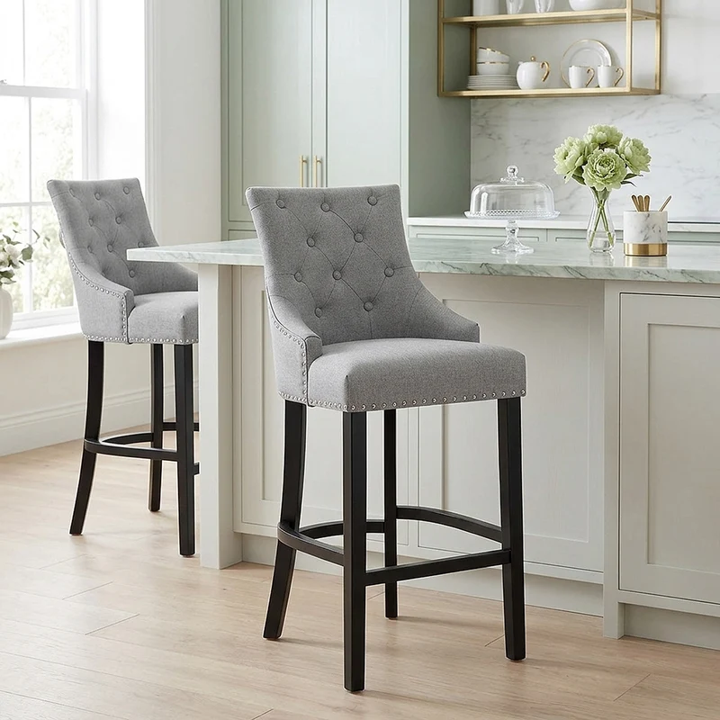Chaise de Bar Bois Tissu - Ascot Gris