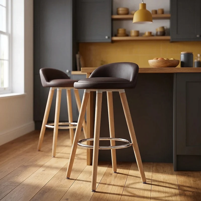 Tabouret de Bar Faux Cuir Bois - Jive Marron