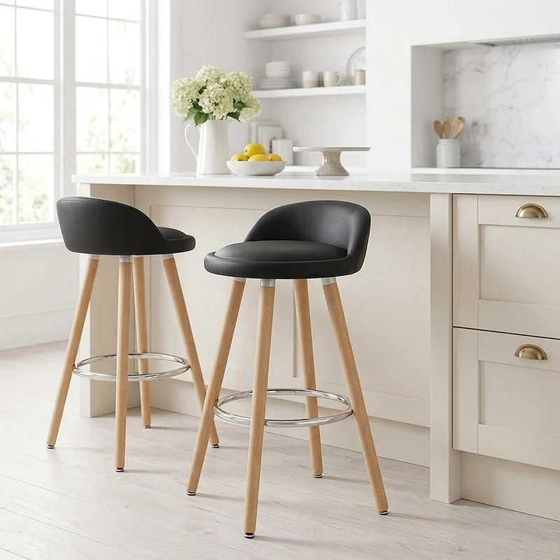 Tabouret de Bar Faux Cuir Bois - Jive Noir