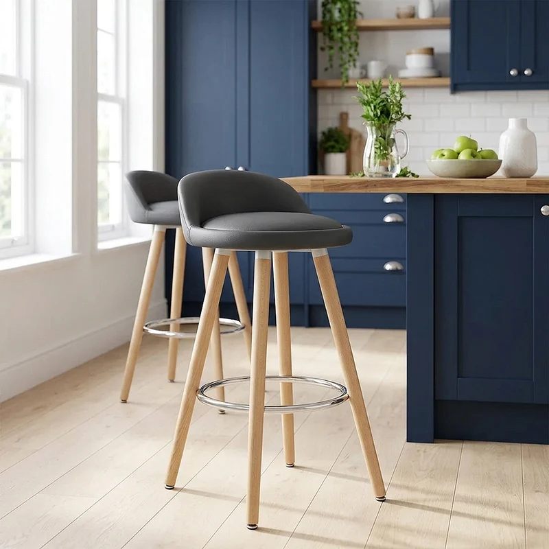 Tabouret de Bar Faux Cuir Bois - Jive Gris