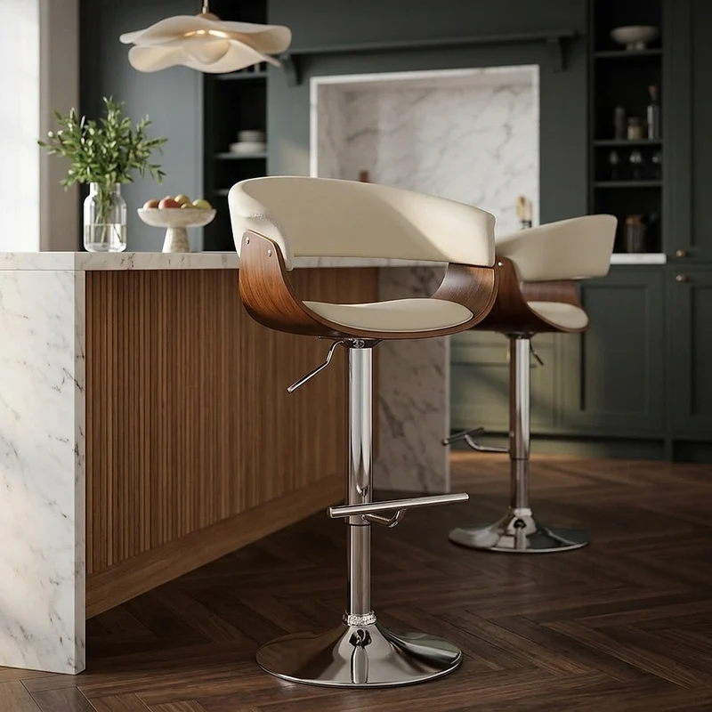 Chaise de Bar Bois Faux Cuir - Grafton Crème