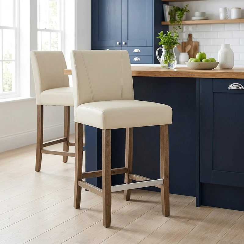 Tabouret de Bar Bois Faux Cuir - Chartwell Crème