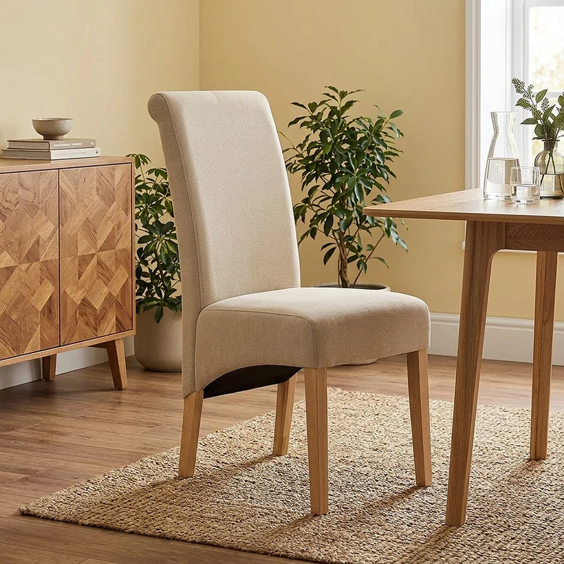 Chaise Chêne Tissu - Carlo Crème