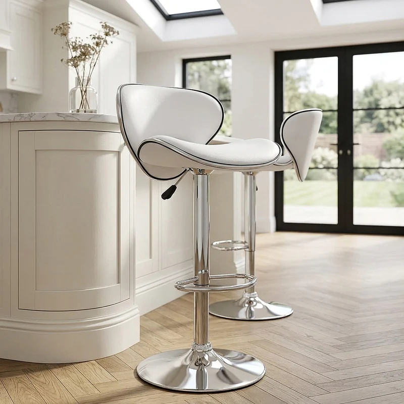 Chaise de Bar Faux Cuir Chrome - Félix Blanc