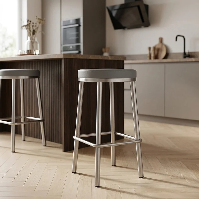 Tabouret Faux Cuir Chrome Brossé - Vision Gris