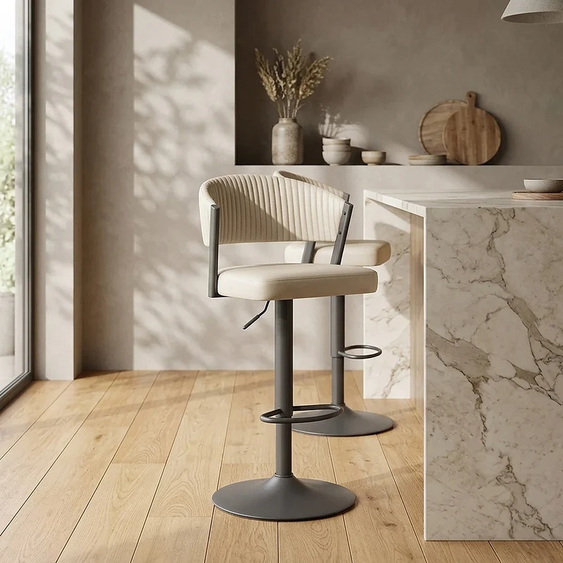 Tabouret Graphite faux cuir - Lusso Crème