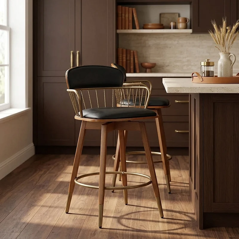 Tabouret Faux Cuir Bois - Opera Noir