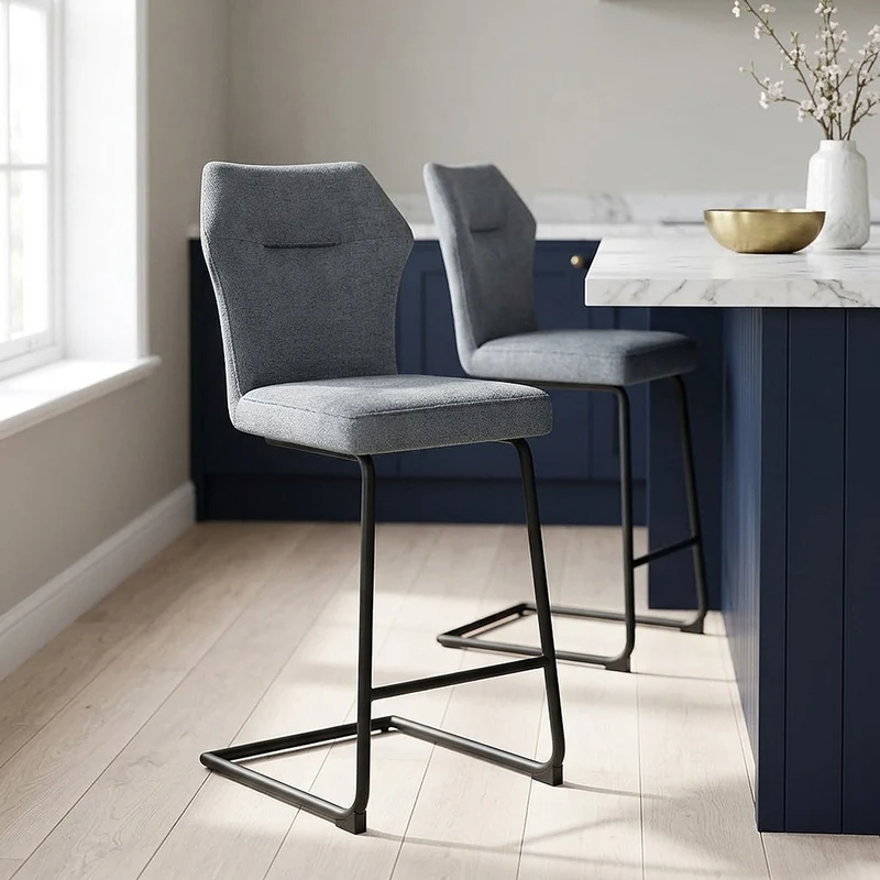 Tabouret de Bar Tissu - Troy Bleu