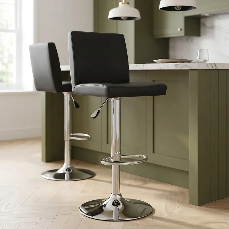 Chaise de Bar Faux Cuir Chrome - Topaz Noir
