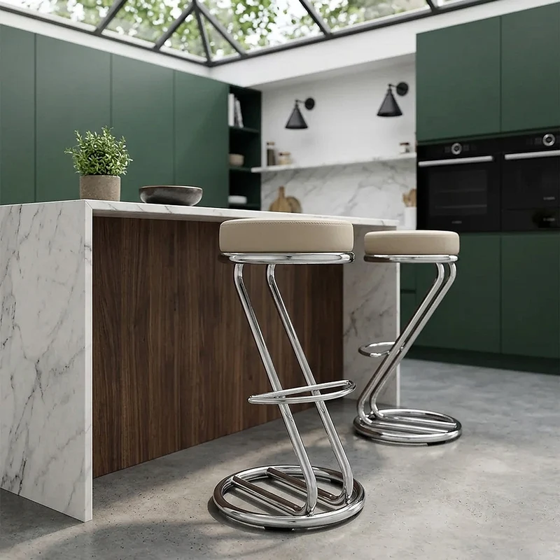 Tabouret Faux Cuir Chrome - Zaza Crème