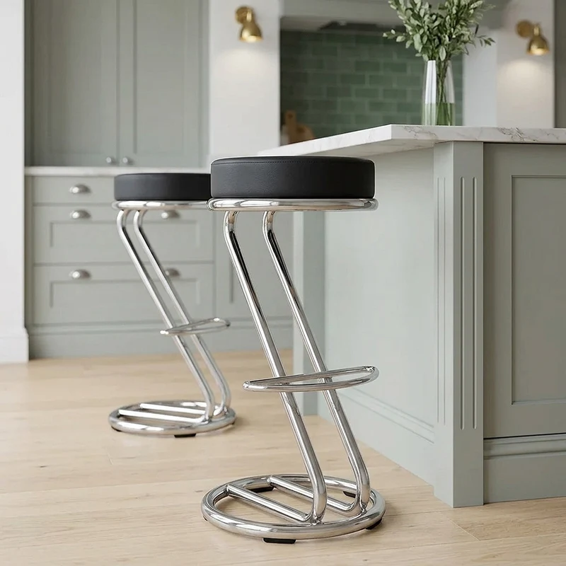 Tabouret Faux Cuir Chrome - Zaza Noir