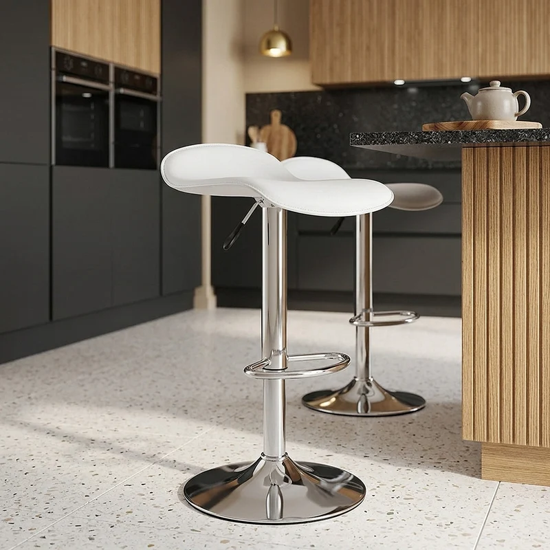 Chaise de Bar Faux Cuir Chrome - Zars Blanc