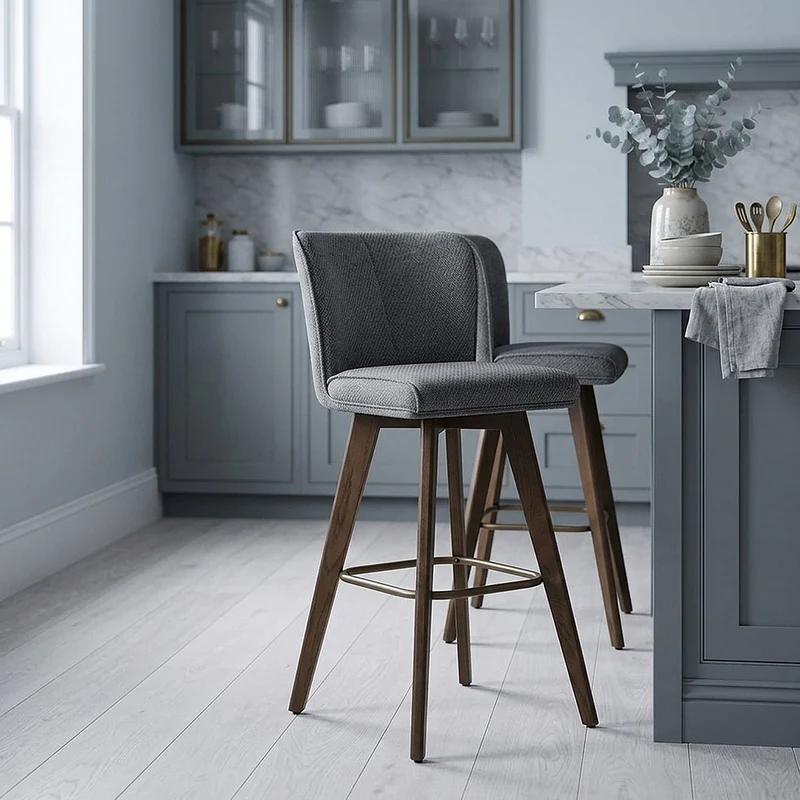Tabouret Chêne foncé Tissu - Aldo Gris Foncé