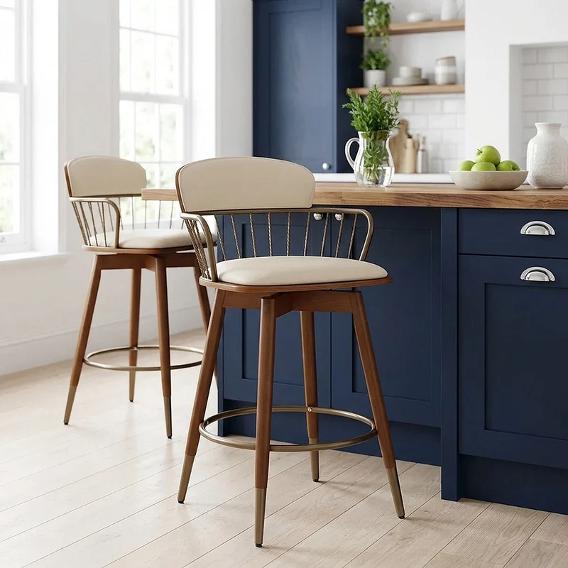 Tabouret Faux Cuir Bois - Opera Crème