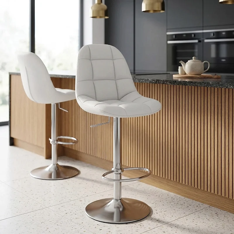 Chaise de Bar Faux Cuir Chrome Brossé - Rochelle Blanc