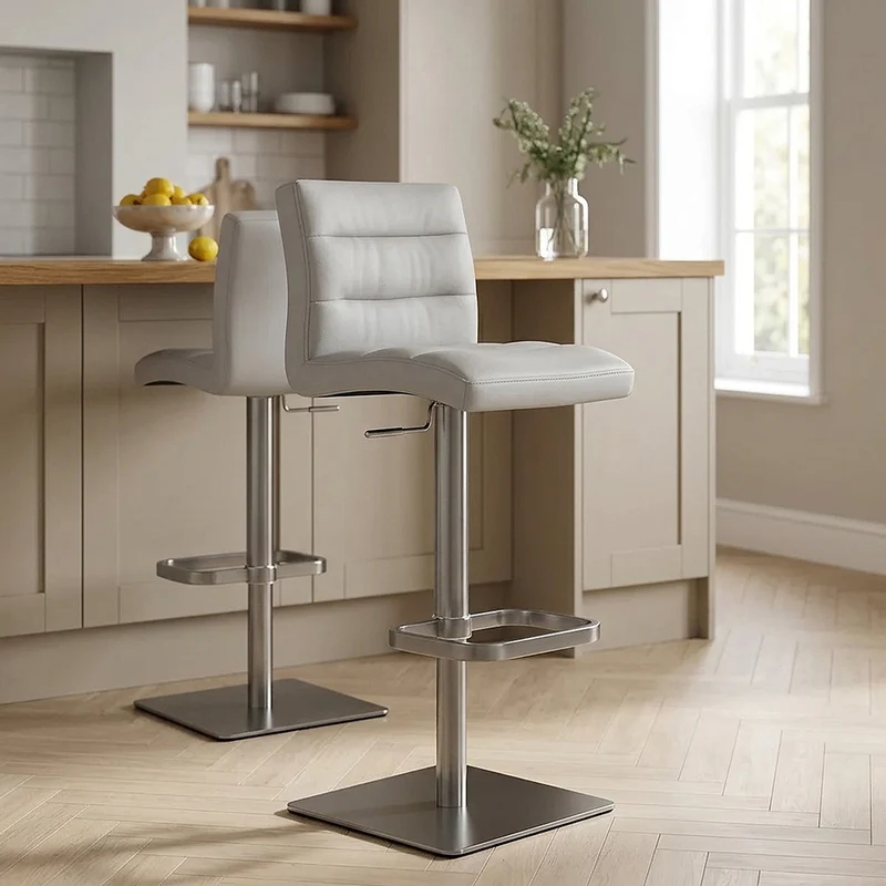 Chaise de Bar Cuir Chrome Brossé Graphite - Lush Gris