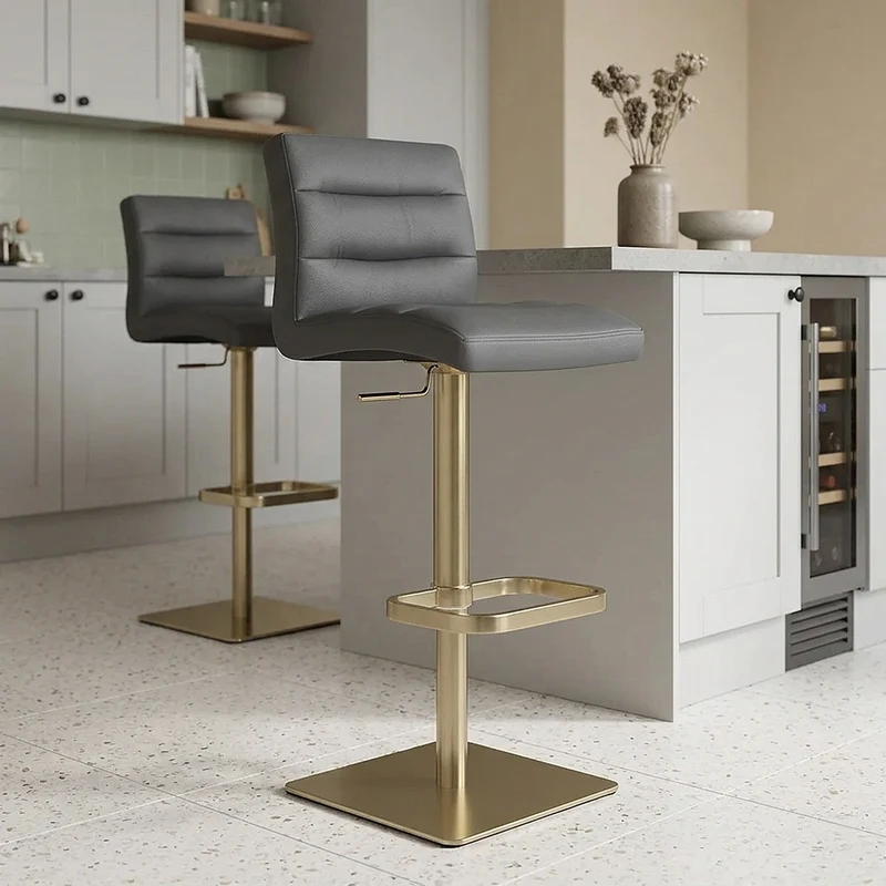 Chaise de Bar Cuir Chrome Brossé Or - Lush Gris Foncé