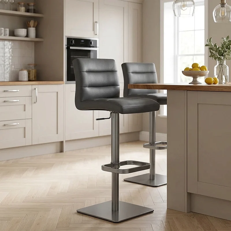 Chaise de Bar Cuir Chrome Brossé Graphite - Lush Gris Foncé
