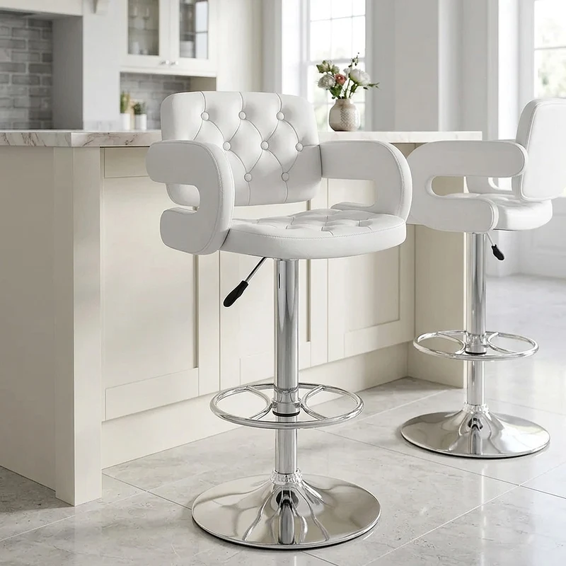 Chaise de Bar Faux Cuir Chrome - Polaris Blanc