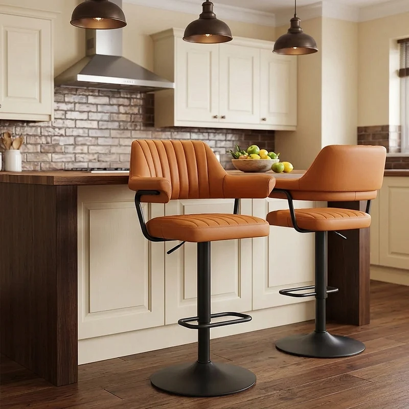 Tabouret de bar Cuir Véritable - Scout Orange