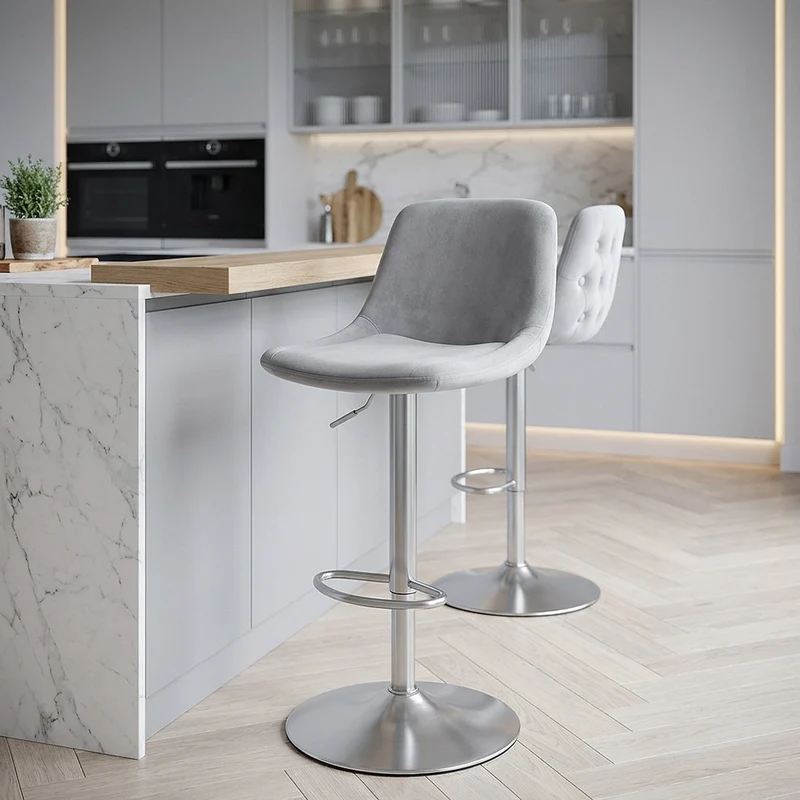 Chaise de Bar Chrome Brossé Velours - Scoop Gris