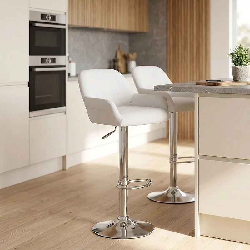 Chaise de Bar Faux Cuir Chrome - Sassi Blanc