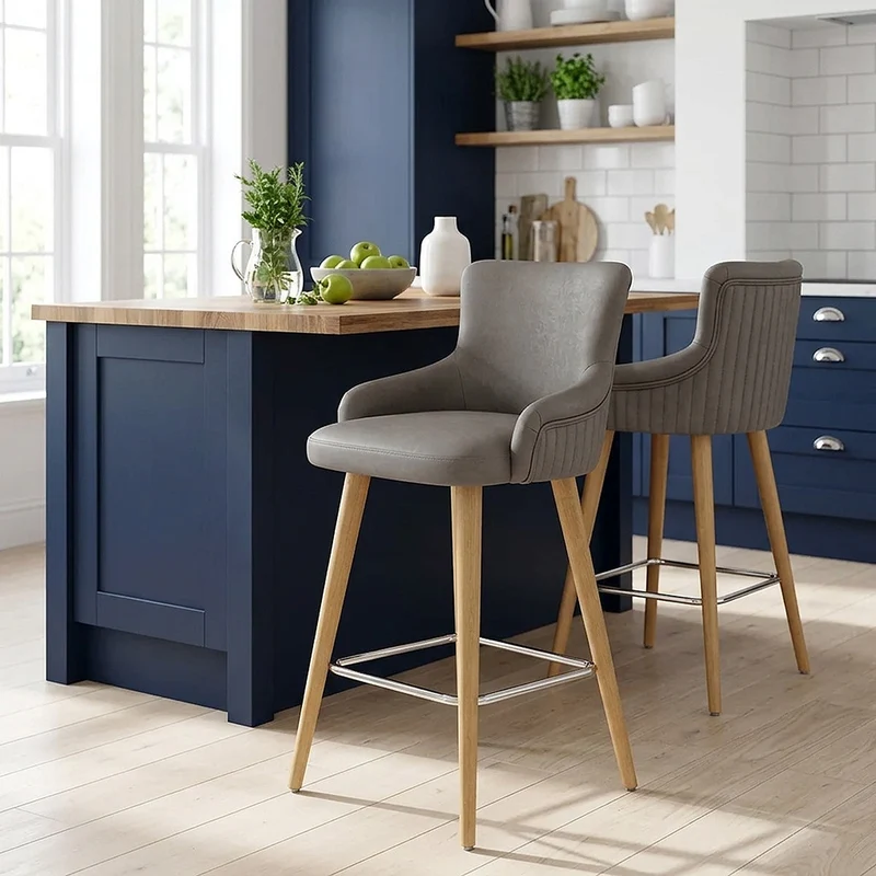 Tabouret Faux Cuir Bois - Diablo Gris