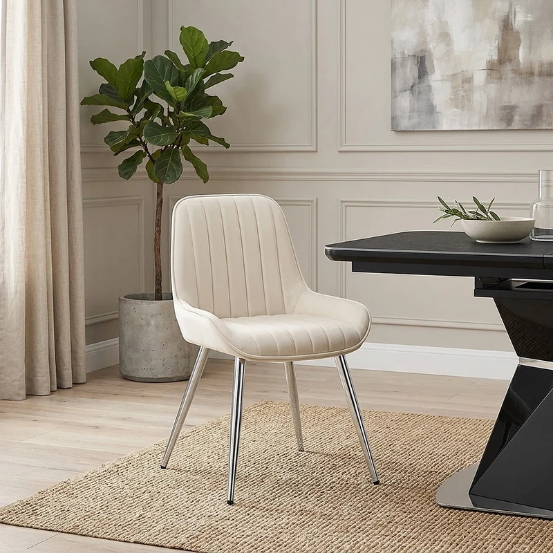 Chaise Chrome Velours - Mustang Crème