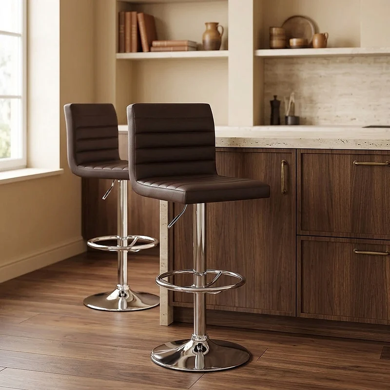 Chaise de Bar Faux Cuir Chrome - Mint Marron