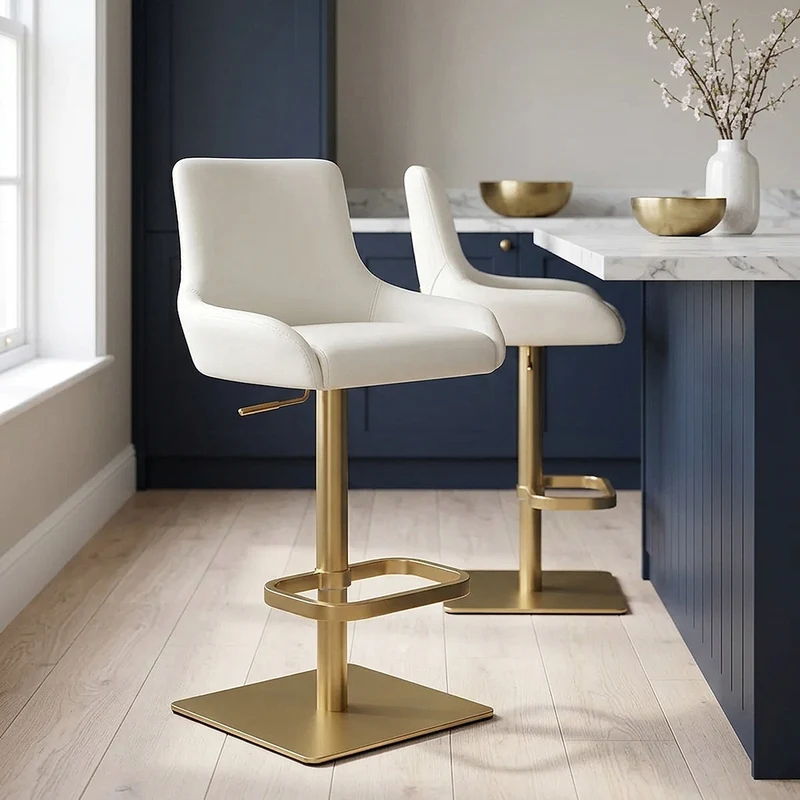 Tabouret de Bar Doré - Olivia Crème