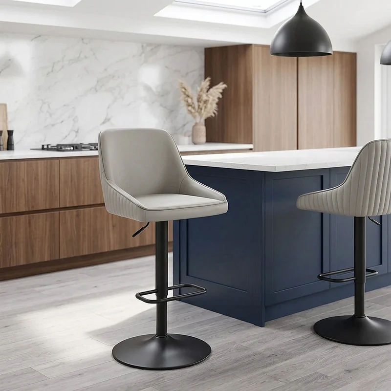 Tabouret Cuir Véritable - Canberra Gris