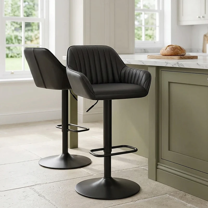 Tabouret Cuir Véritable - Sol Noir
