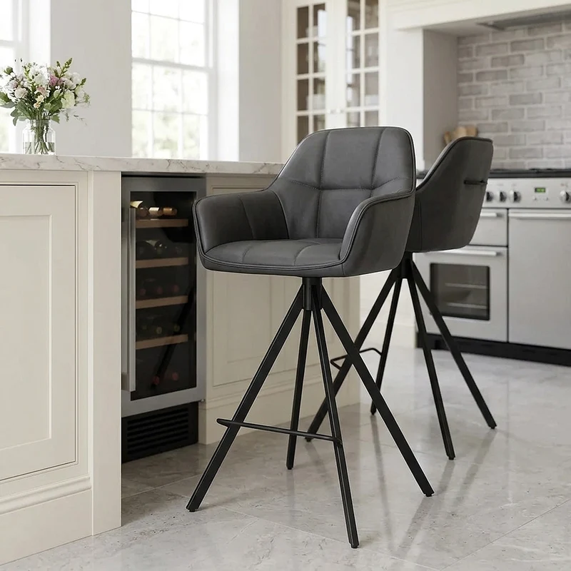 Tabouret Faux Cuir - Venice Gris Foncé