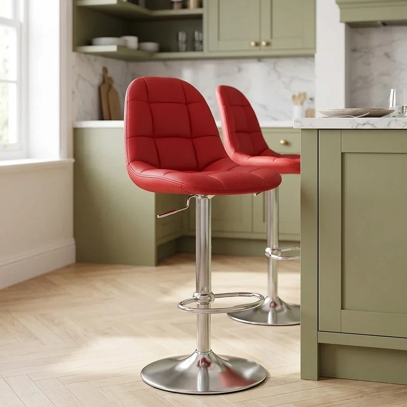 Chaise de Bar Faux Cuir Chrome Brossé - Rochelle Rouge