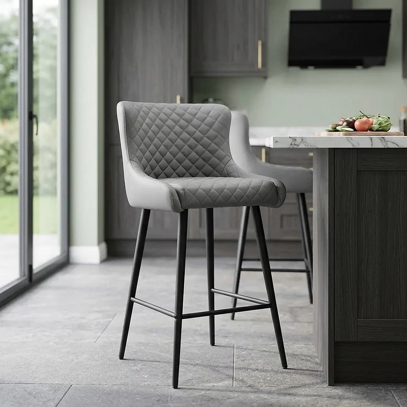 Tabouret de Bar Faux Cuir - Provence Gris