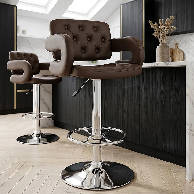 Chaise de Bar Faux Cuir Chrome - Polaris Marron